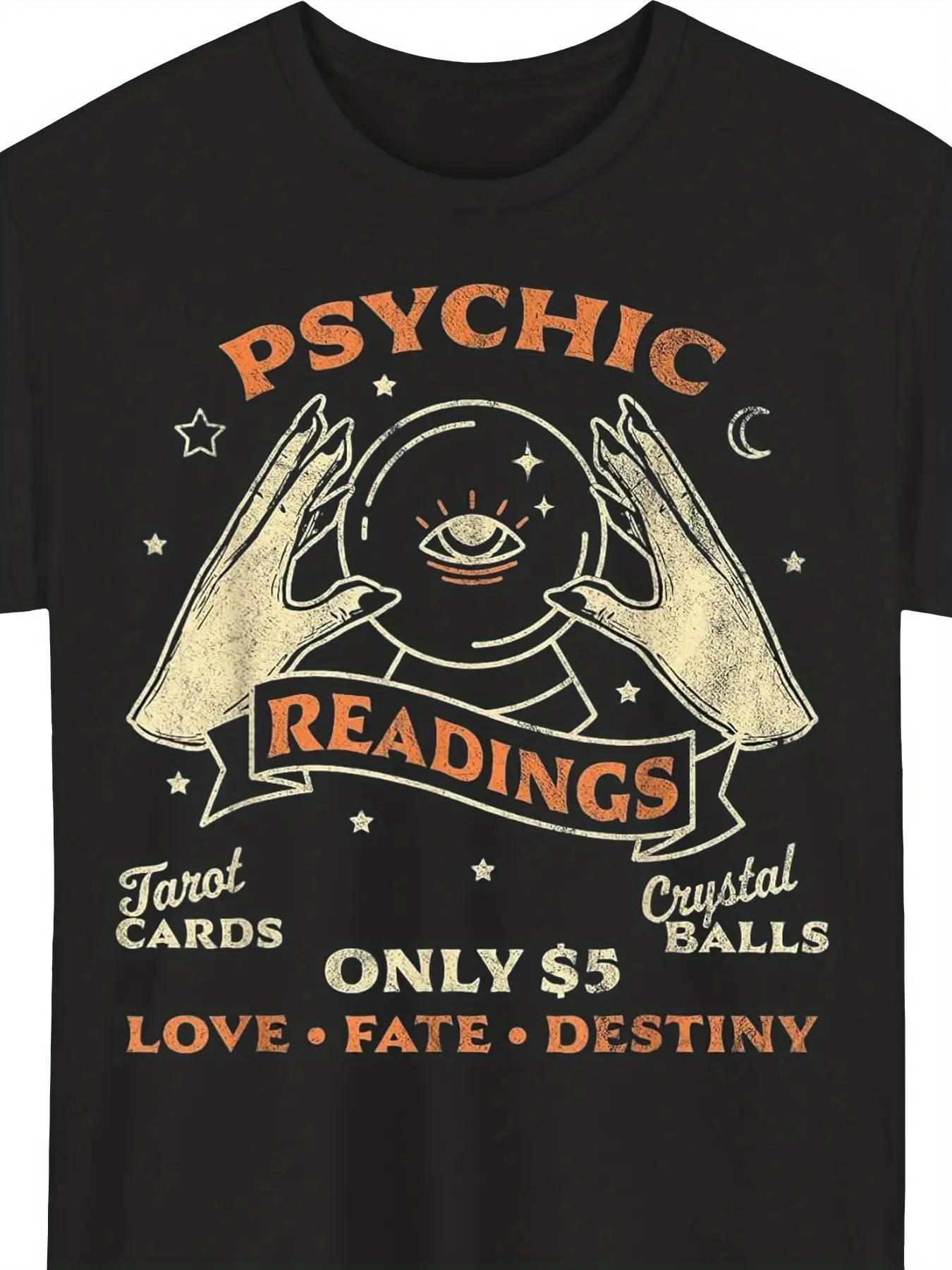 Fortune Teller Psychic Readings Crystal Ball Vinta unisex soft cotton short sleeve t shirt, vintage graphic casual tee for men women teens, perfect birthday holiday gift for camping travel gym daily street  wear