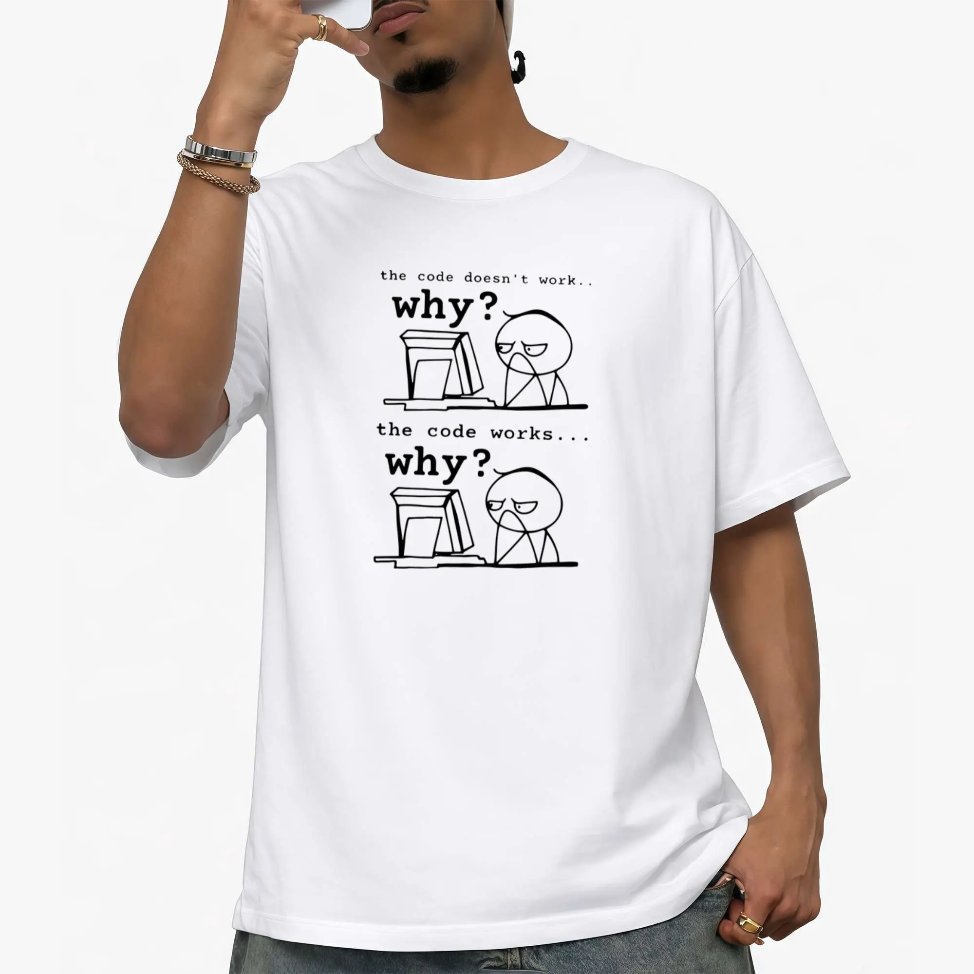 Men's Funny Coding T-Shirt - "Code Is Okay...? Because Endpoints Can't Be" Graphic Short Sleeve Shirt - Lightweight Summer Developer Top with Tech Humor Gift Suitable for Programmers, Tech Geeks & Computer Science Students