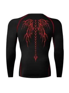 Men's Skeleton Wing Print Long Sleeve Sports Tee, Quick Drying Breathable Crew Neck T-Shirt, Sport & Outdoor Clothing for Gym Workout Running