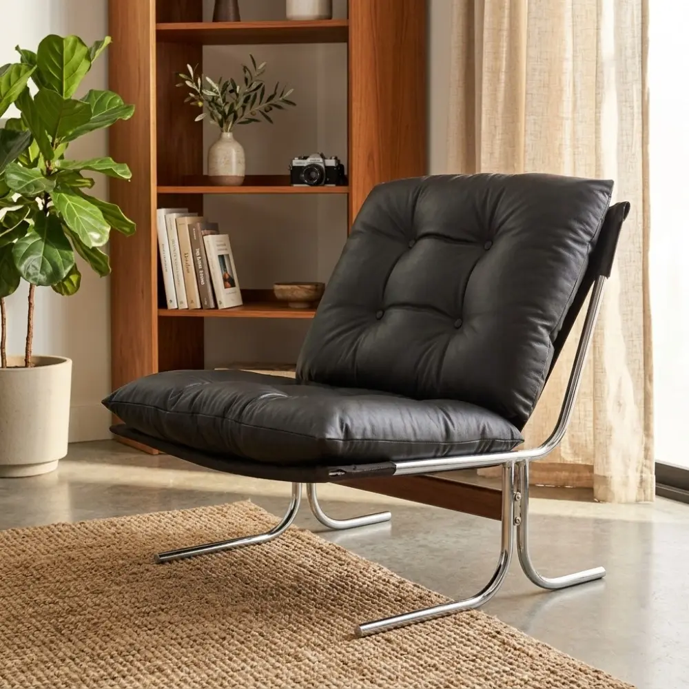 Littleox Leather Armchair, Modern Accent Chair High Back, Living Room Chairs with Metal Legs and Soft Padded, Sofa Chairs for Home Office,Bedroom,Dining Room (Black-1pc)