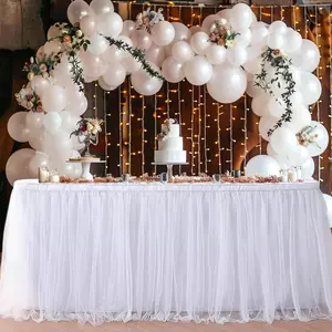 Sheer Ruffled Dual Layer Table Skirt, Washable with Adhesive Backing, Easy Installation, Perfect for Parties and Celebrations