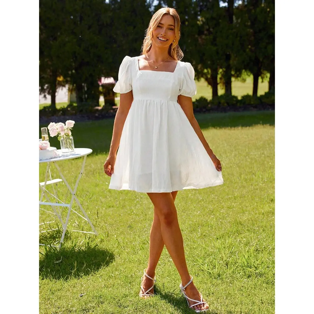 Solid Color Short Sleeve Square Neck Puff Dress For Summer White Graduation Dress Polyester Womenswear pink dress Casual Shortsleeve - TikTok Shop Solid Color Short Sleeve Square Neck Puff Dress For Summer White Graduation Dress Polyester Womenswear pink dress Casual Shortsleeve - TikTok Shop
