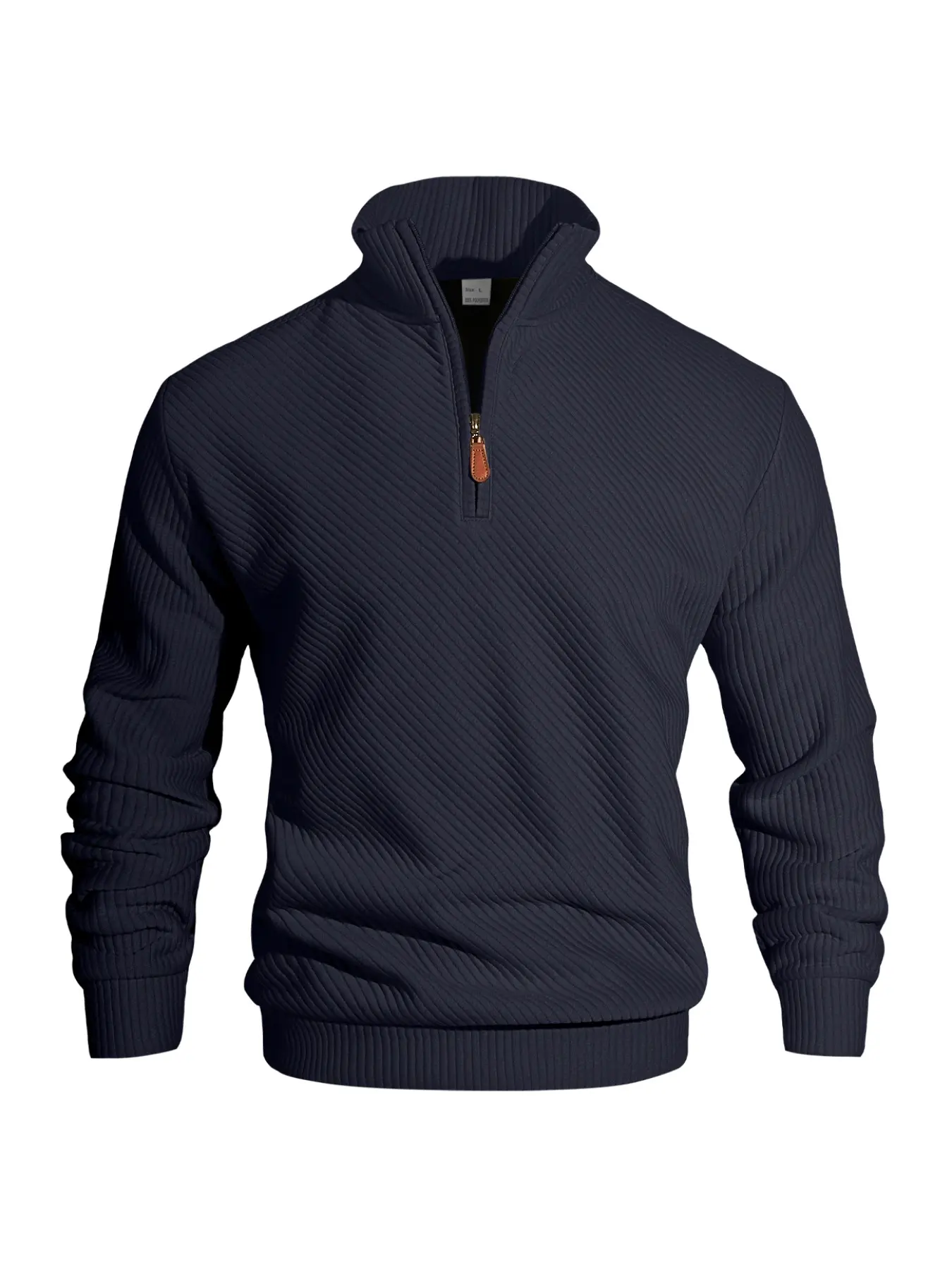 Men's striped texture outdoor sports jacket, stand-up colar half-zip and warm comfortable long sleeve coat, thick texture suitable for autumn winter wear, daily leisure or light formal occasions, Sports Outerwear, Half Zip Sportswear