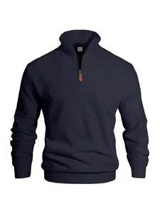 Men's striped texture outdoor sports jacket, stand-up colar half-zip and warm comfortable long sleeve coat, thick texture suitable for autumn winter wear, suitable for daily leisure or light formal occasions, Zip Front Jacket, Athletic Jackets