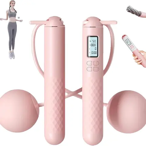 2-in-1 Weighted Jump Rope with Digital LCD Counter, Jump Count on LCD Screen, Adjustable PVC Material Cordless Handle, Anti-Skid Firm Grip Handles, Compact Carry - Home Gym Exercise Equipment for Adult Indoor/Outdoor Training Gear