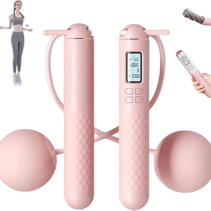 2-in-1 Weighted Jump Rope with Digital LCD Counter, Jump Count on LCD Screen, Adjustable PVC Material Cordless Handle, Anti-Skid Firm Grip Handles, Compact Carry - Home Gym Exercise Equipment for Adult Indoor/Outdoor Training Gear