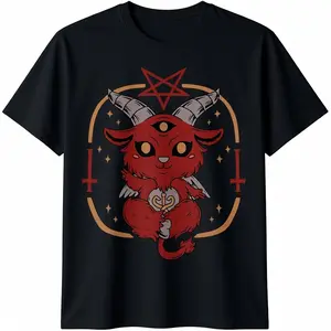 Casual Cotton shortsleeve tees Lucifer Sigil Satan Satanic Goat Cute Goth Baby Baphomet T-Shirt