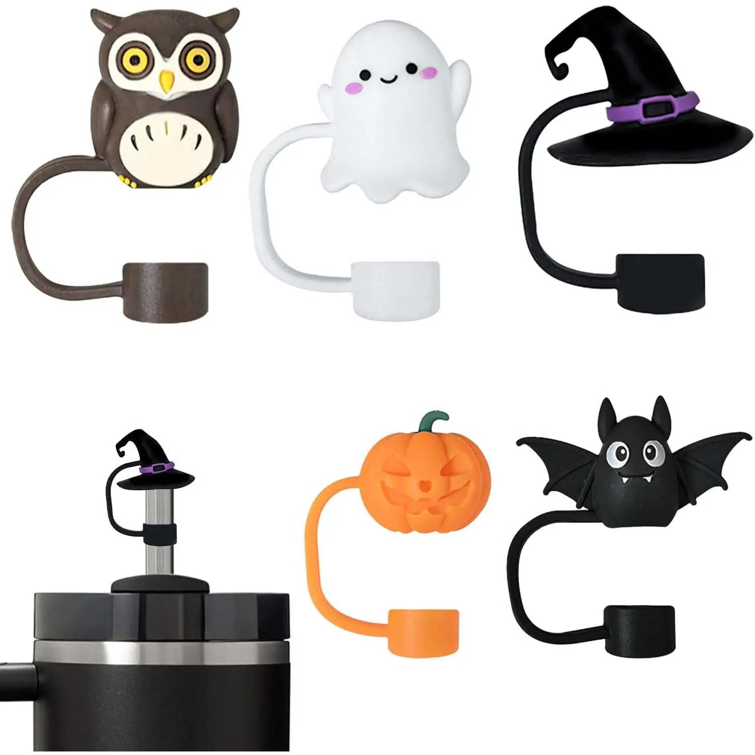 5 count Halloween  Straw Topper, Cute Straw Toppers  Cup Straw Covers  Cup Cap Straw Covers Cap 0.4 In/10mm Straw Cap for  30&40 Oz Tumbler Accessories