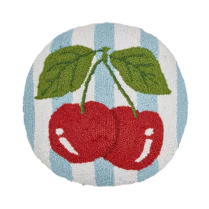 Peking Handicraft 30AV578C14RD 14 in. Stripe Cherries Poly Fill Hook Pillow, Multi Color