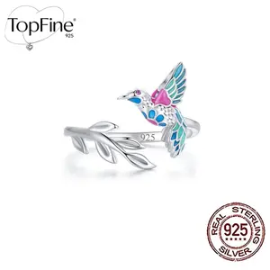 Fashionable Open Ring 925 Sterling Silvery 3.94g/0.1390z Colorful Ceramic Craft Cute Geometric Animal Pattern with Branch Decoration Design Adjustable Engagement Wedding Party Ring Suitable for Women Valentine's Day Jewelry Gift