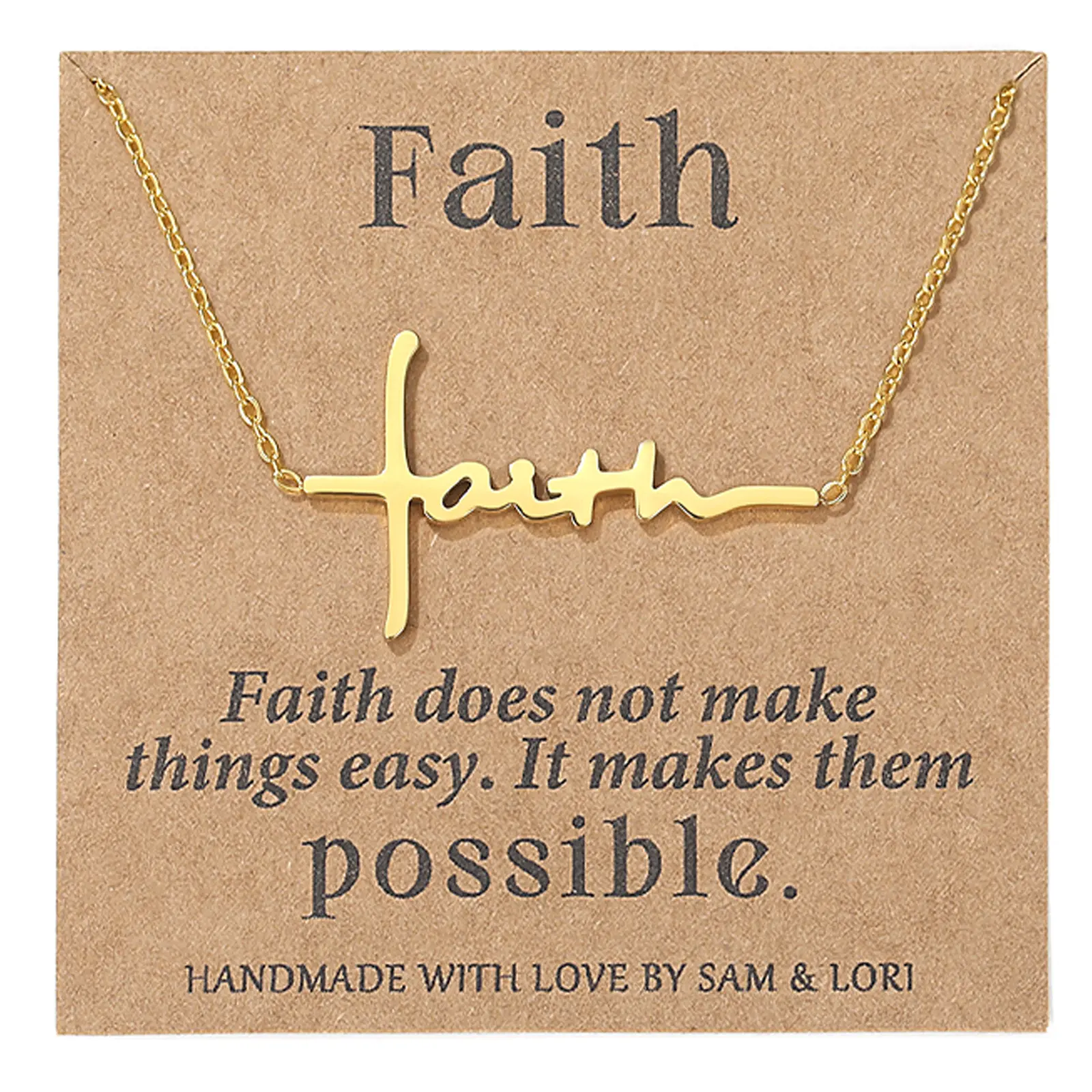 SAM & LORI Gold Faith Cross Necklace for Women - Adjustable Sideways Choker with "FAITH" Pendant - Christian Baptism Gift & Catholic Religious Jewelry - Perfect for Confirmation Valentine's Day Easter Basket Stuffers Christmas Black Friday Cyber Monday