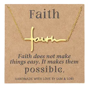 SAM & LORI Easter Basket Stuffers Gold Faith Cross Necklace for Women - Adjustable Sideways Choker with "FAITH" Pendant - Christian Baptism Gift & Catholic Religious Jewelry - Perfect for Confirmation Valentine's Day Christmas Black Friday Cyber Monday