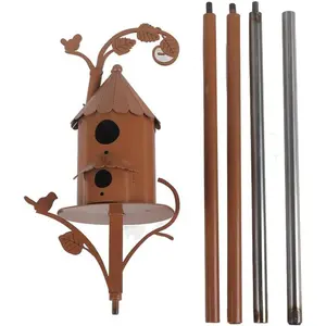 Birdhouse Garden Stakes,Metal Bird House with Pole Metal Art Cottage Bird House Stakes,Hummingbird House Distressed Metal Birdhouse Garden Decor (B)