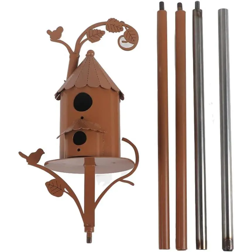 Birdhouse Garden Stakes,Metal Bird House with Pole Metal Art Cottage Bird House Stakes,Hummingbird House Distressed Metal Birdhouse Garden Decor (B)