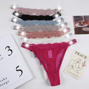 Rhinestone Sexy Thongs for Women,Low Waist Seamless Underwear Hipster T Back Panties G-String Stretch Thongs 7 Pack