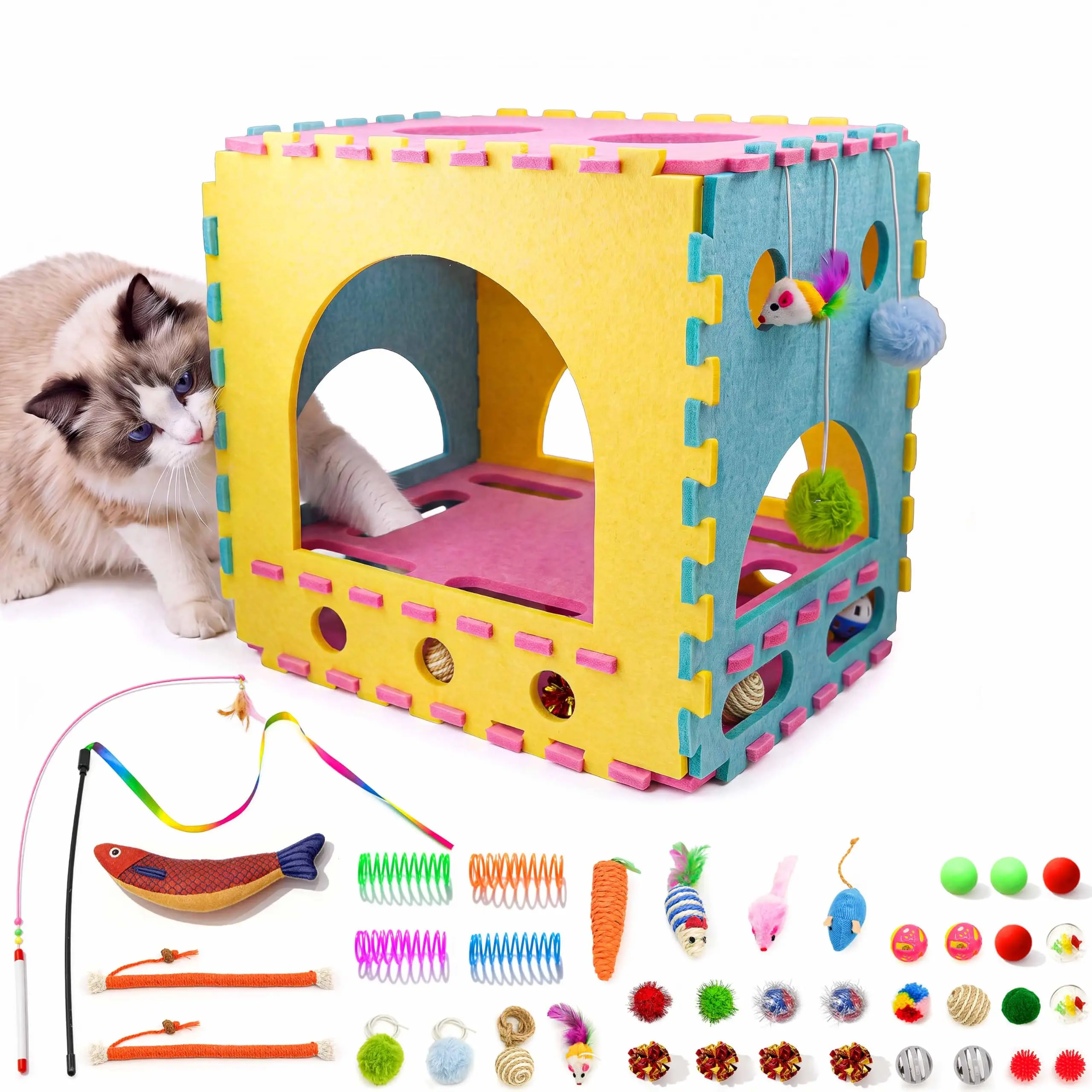 41 Pcs Interactive Cat Toys with Cat Puzzle Box, Cat Puzzle Toys, Kitten Toy