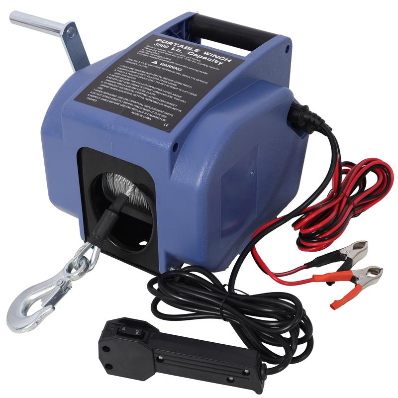 Hdmw 12v Trailer Winch,Reversible Electric Winch, for Boats up to 5000 lbs, Galvanized Wire Rope, with extra pulley hook, Rapid Mount, wirelss remote control,power in and power out.blue plastic casing