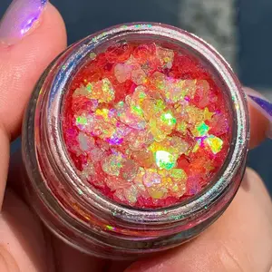 Everything Nice Glitter Gel - Iridescent Orange Chunky Cosmetic Glitter with Heart and Star Shapes