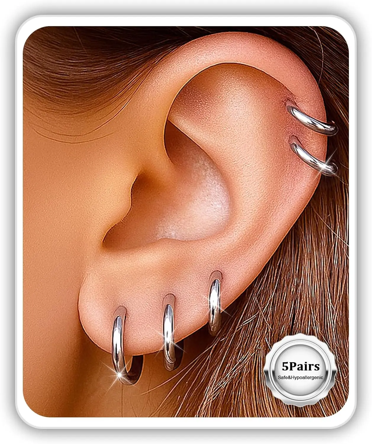 Unisex Surgical Steel Hoop & Stud Earrings Set - Flat Back Studs, Multi-Size 6mm-14mm Huggie Hoops for Cartilage Helix Tragus Lobe, 1-10 Pairs Sensitive Ear Jewelry for Everyday Wear, All Seasons, Sensitive Safe