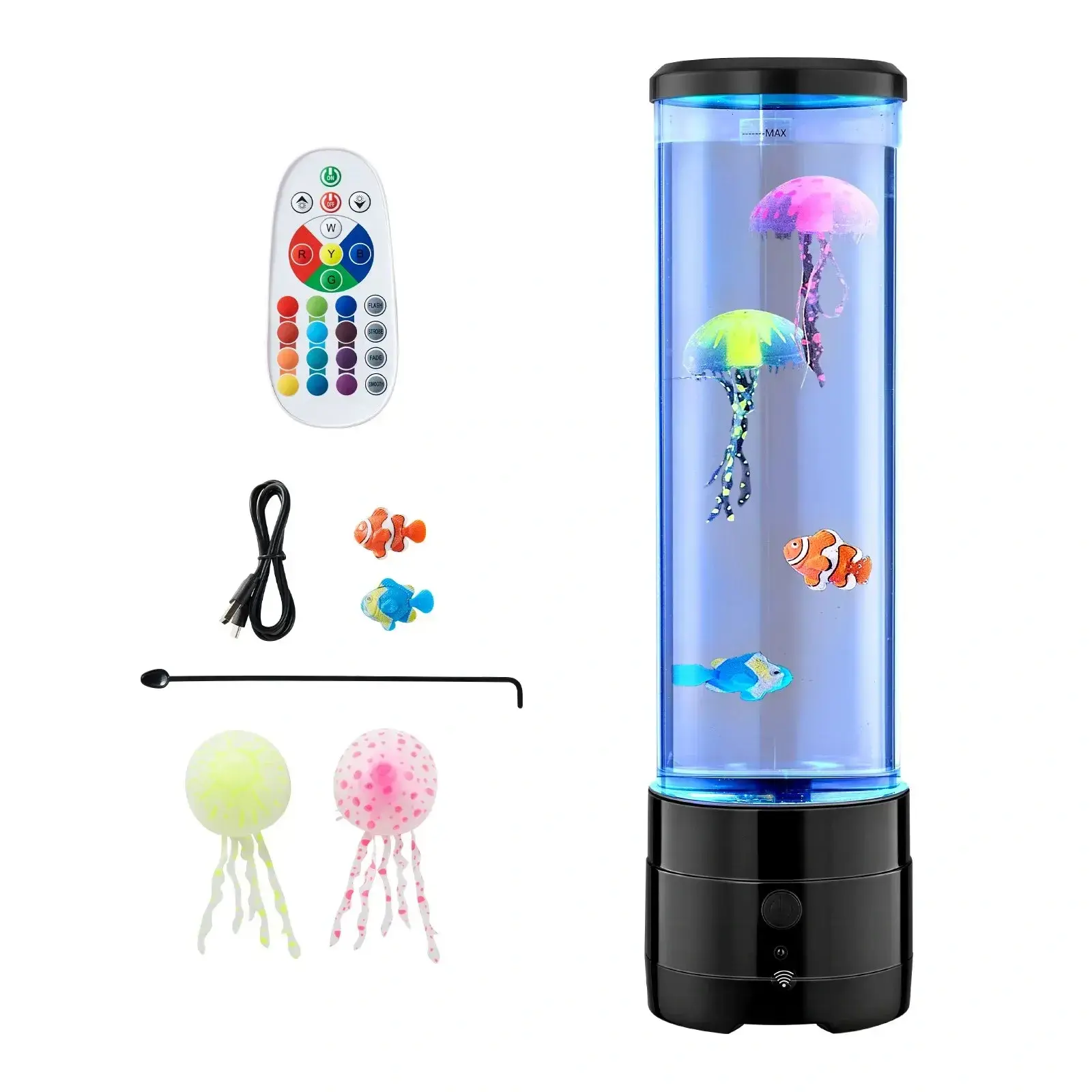 Sensory Bubble Tube Lamp - Fake Aquarium Water Fish Light with Changing Effects, Built-in Bluetooth Speaker, White Noise for Bedroom Home Decor (Fish & Aquatic Supplies Lighting)