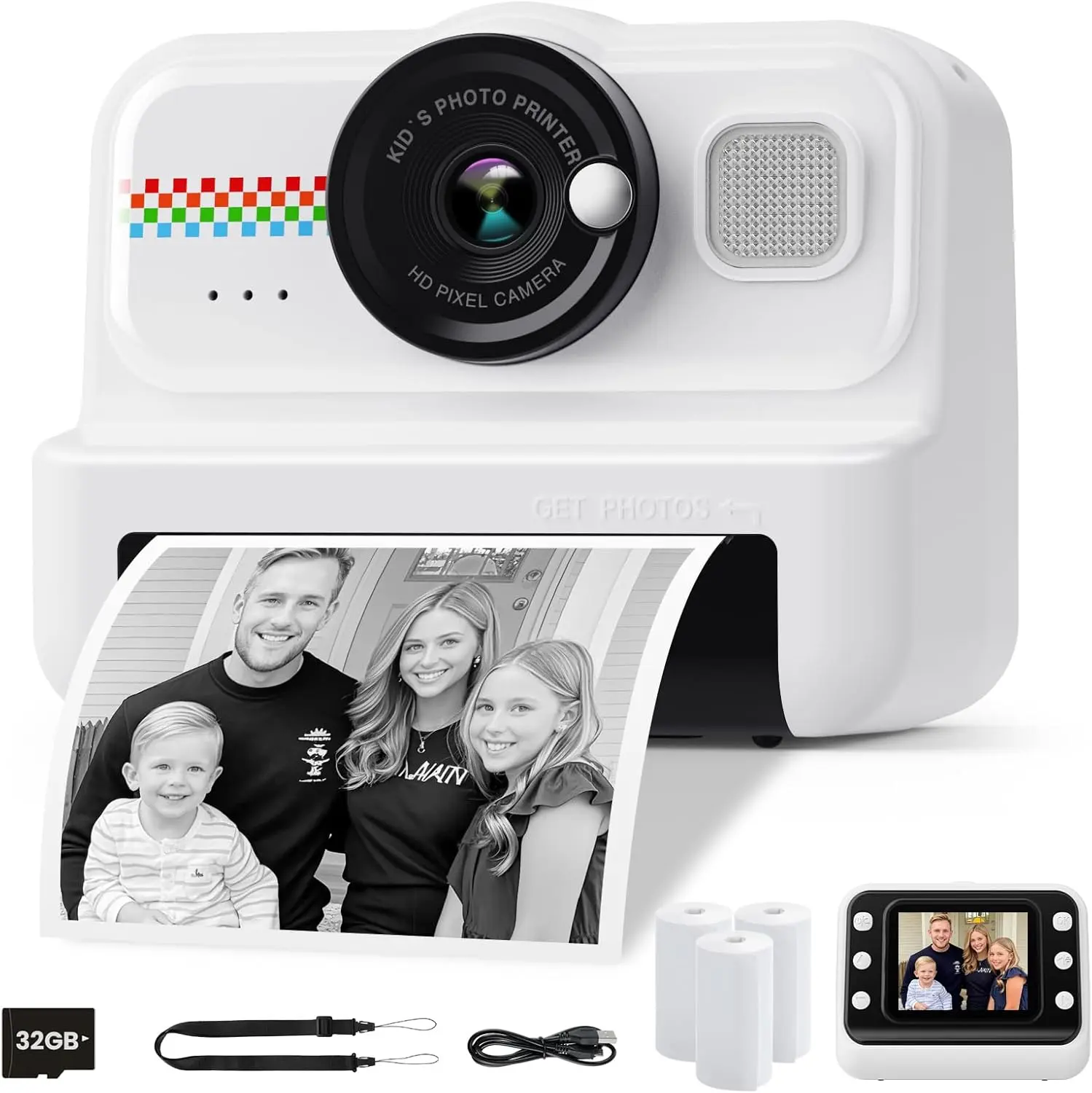Kids Camera Instant Print, Kids playroom accessories，1080P HD Instant Print Camera for Kids with 3 Rolls Print Paper & 32GB Card, Selfie Digital Camera for Kids, Ideal Kids Toys Gifts for Boys & Girls print camera instant print polaroid camera