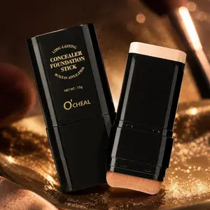 2-in-1 Compact Foundation Stick with Built-In Brush, Long-Lasting Full Coverage Concealer Foundation, Natural Matte Finish, Waterproof, Sweatproof, Blemish-Blurring, Easy-to-Blend, Travel-Size Makeup for Flawless Skin
