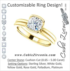 Cubic Zirconia Engagement Ring- The Monse (Customizable Bezel-set Cushion Cut Solitaire with Grooved Band & Euro Shank)