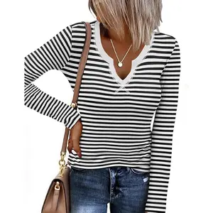 Long Sleeve Shirts for Women V Neck Basic Ribbed T Shirt Thermal Undershirts Slim Fit Casual Tee Tops