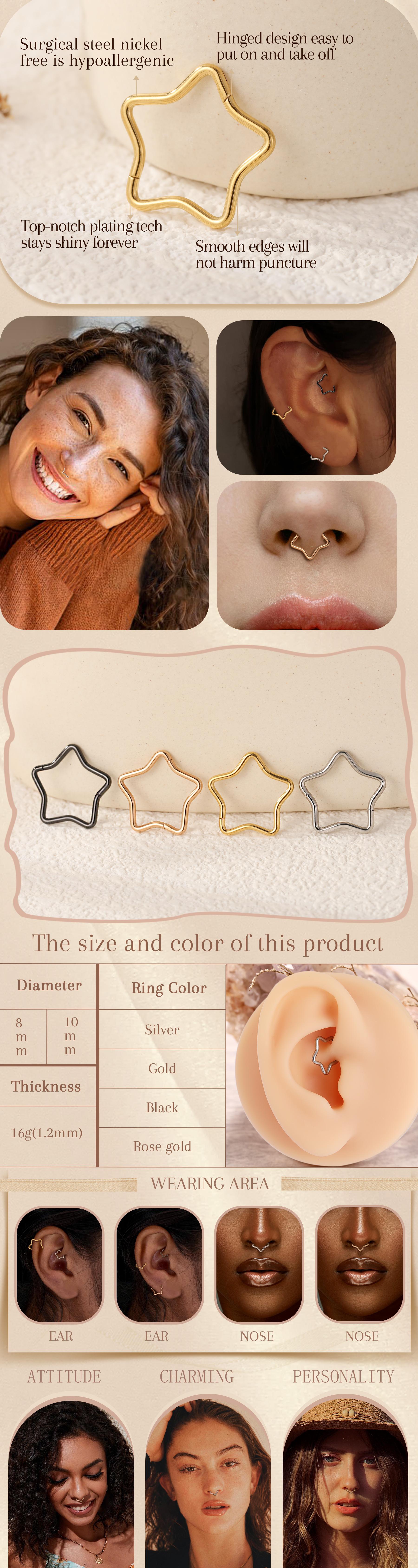 AROWRO Cartilage Earrings for Women Men Helix Piercing Jewelry Daith Piercing Jewelry Rook Tragus Surgical Steel Gold Silver Rose Gold 16G 8mm 10mm