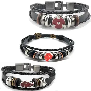 3pcs/set Akatsuki Bracelet Anime Red Cloud Leather Watchband Bracelet for Men Women Cartoon Black Women Jewelry Gifts