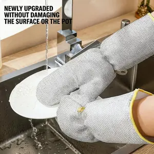 【SummerWins】Steel Wire Dishwashing Gloves with Silver Wire, Cloth-Lined, Lightweight, Comfortable, Durable Waterproof Oil-Resistant Heat-Resistant Cleaning Gloves for Kitchen Cleaning