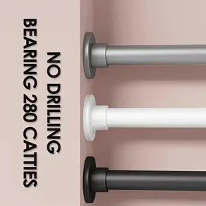 1 adjustable metal telescopic rod with spring, tension installation, gravity support for shower curtains, window curtains, Roman columns, clothes drying racks, and wardrobes - drill-free design, Stainless Steel Rod
