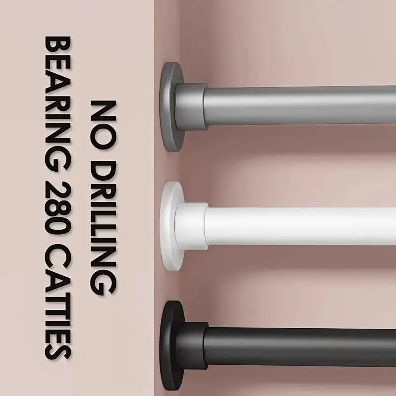 1 adjustable metal telescopic rod with spring, tension installation for shower curtains, window curtains, clothes drying racks - drill-free design, Stainless Steel Adjustable Pole, Shower Curtain Rods