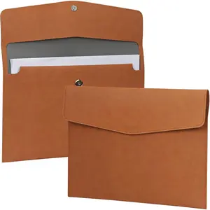 File Folder, PU Leather A4 Document Holder File Organizer Filing Envelope Portfolio Case Tablet Sleeve with  Snap Closure for  School Office Stationery Brown
