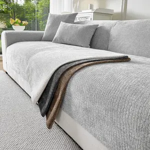 1PC Non-Slip Washable Solid Color Chenille Sofa Cushion Cover, Backrest Towel, All-Season Home Pet-Friendly Furniture Protector, Suitable for Bedroom, Office, and Living Room Decor, Washable Sofa Slipcover