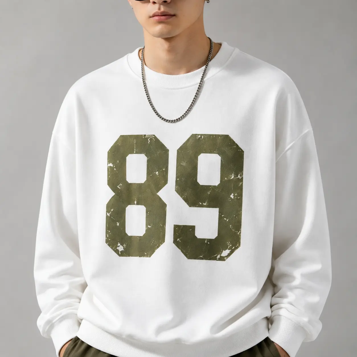 Men's Vintage 89 Graphic Sweatshirt Oversized Crewneck Pullover, Casual Streetwear Long Sleeve Top, Soft Cotton Blend Crewneck
