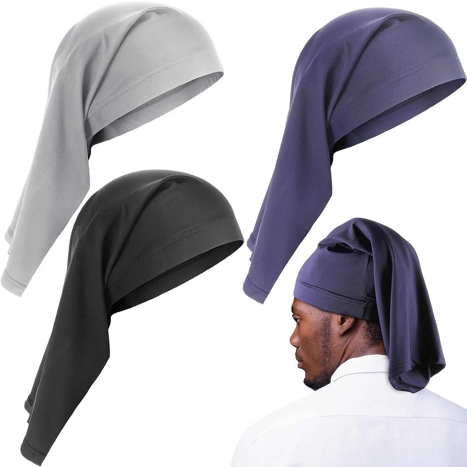 3 Pack Satin Dreadlock Cap Long Hair Sleep Cap Loc Sock for Men Women