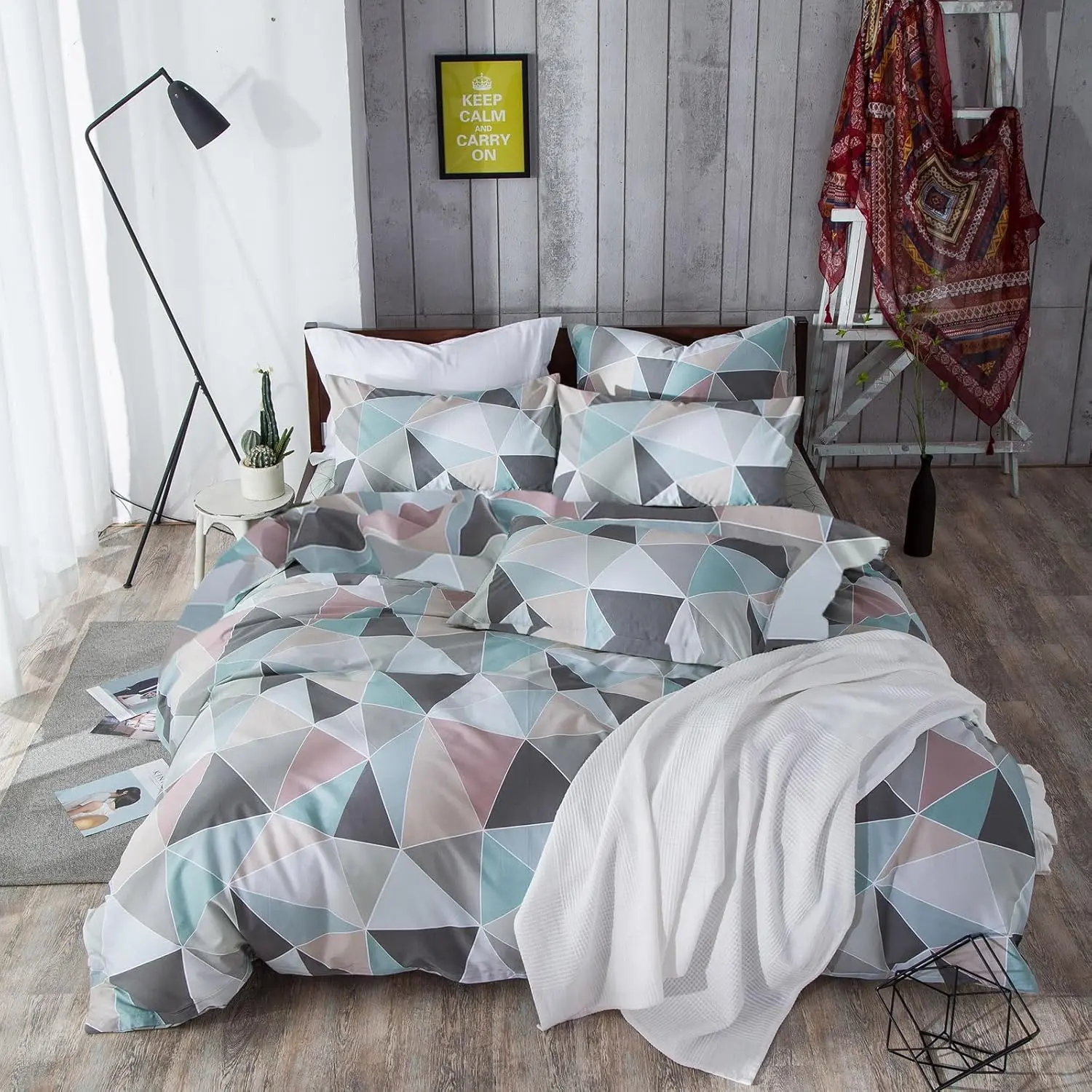 Comforter Twin XL College Dorm 3 Colorful Triangle Pattern Comforter Men for, 1 Fluffy Comforter and Pillow Shams-Twin XL Size