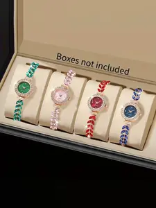Women's Quartz Watch Set 4pcs, Modern Fashionable Wristwatch, Elegant Fashion Casual Style, Round Alloy Case, Multiple Colors, Perfect Gift for Her