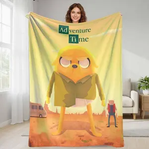 Adventure Time Breaking Bad Cartoon Characters Desert Scene Flannel Blanket Vibrant Illustration Print Ultra Soft Warm Cozy Lightweight Throw Blanket Home Decor Sofa Bedroom Office Nap Travel Gift Birthday Christmas For Fans Him Her Teens
