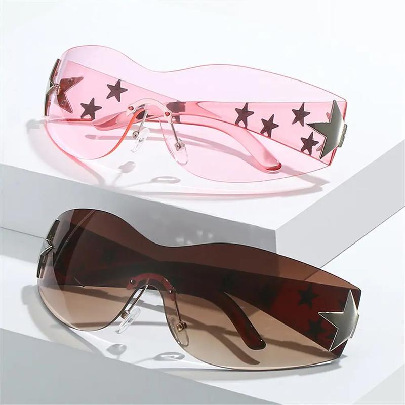 Rimless Y2K Sunglasses for Women and Men Star Wrap around Sun Glasses Trendy Cool Black Sunglasses Fashion Shades for Outdoor NONE