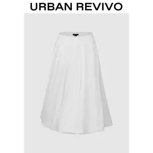 URBAN REVIVO Women's Elastic Waist A-Line Fabric Skirt UWH550023 - 2025 Elegant Casual Clothes, Fanned-Out Silhouette, Flattering Fit, Comfortable, Versatile Bottom for Everyday Wear & Outfit Coordination (Pairs with Tops)