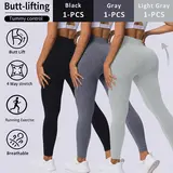 Fashion Candy Colors Women High-Waisted Butt-Lifting Tummy-Control Leggings, Soft Comfortable Breathable Elastic Ribbed Texture Sport Pants, Gym Workout Yoga Fitness Leggings, Suitable For Casual and Versatile Styles, Everyday Wear Must-Have For Wardrobe