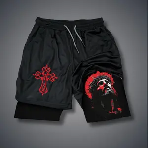 Jesus 80s 90s summer men shorts for men jorts outfit men graphic shorts Double-layer sports shorts Comfortable short shorts summer