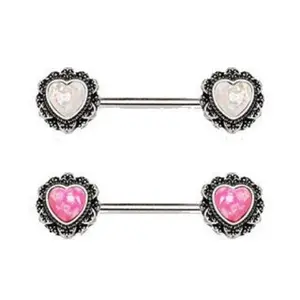 316L Stainless Steel Filigree Synthetic Opal Heart