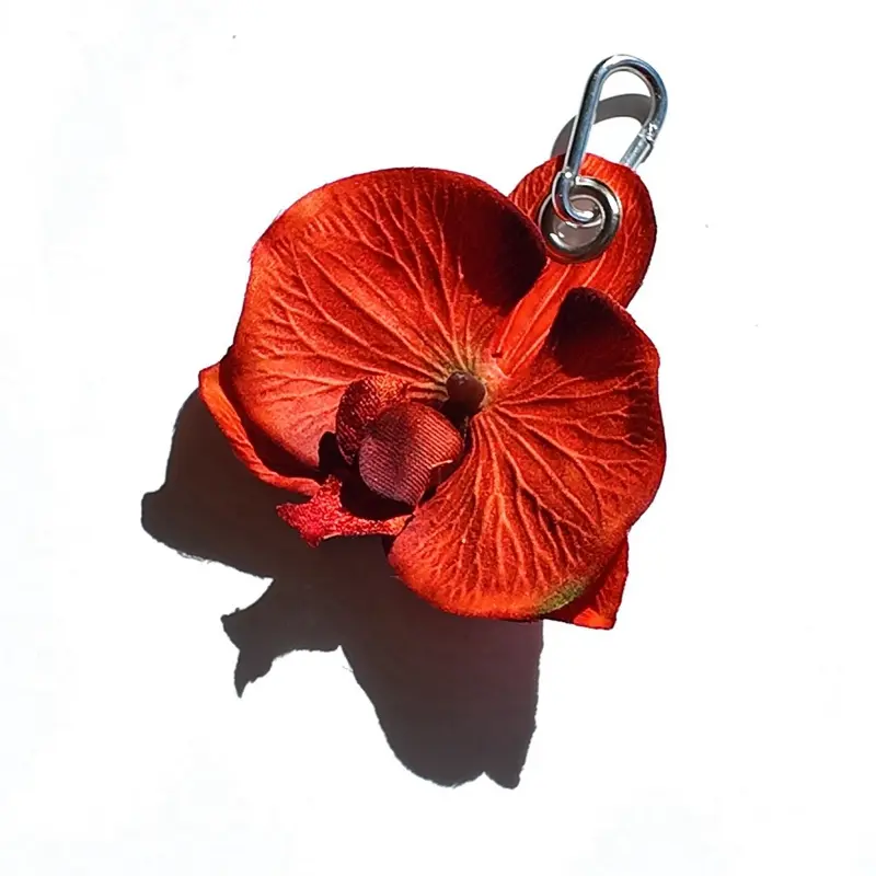 Elegant Cute Orchid Keychain, Stainless Steel Hardware