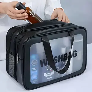 Large Capacity Travel Toiletry Bag, Travel Essentials Bag and Gym Storage Bag, Matte Semi-Transparent Material, Convenient Handle, Spacious Interior, Unisex