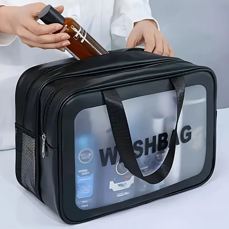 Large Capacity Travel Toiletry Bag, Travel Essentials Bag and Gym Storage Bag, Toiletries Travel Bag, Travel Bag For Toiletries, Matte Semi-Transparent Material, Convenient Handle, Spacious Interior, Unisex