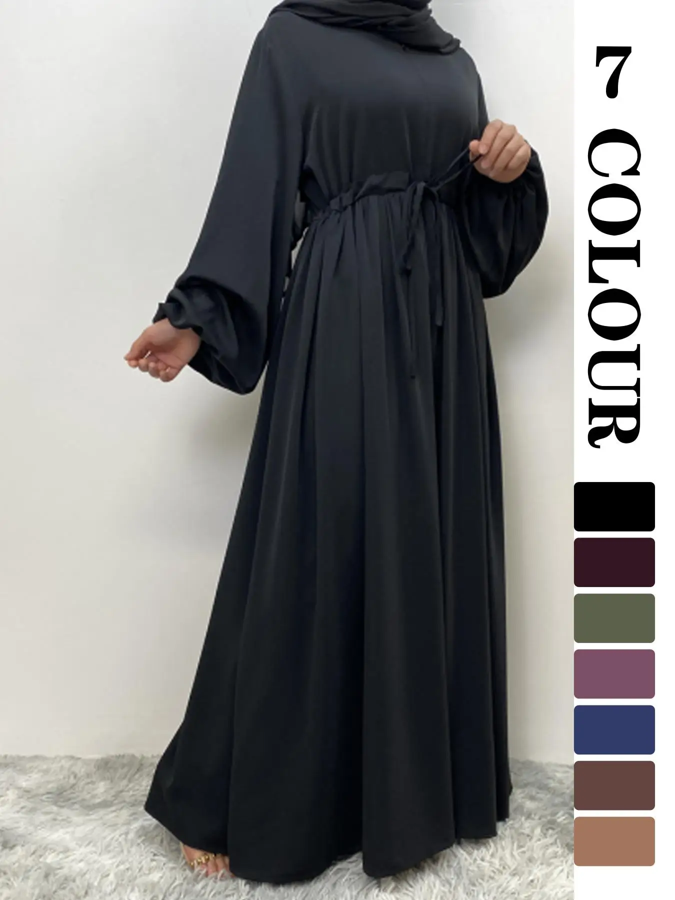 Women's Solid Color Round Neck Dress, Casual Long Sleeve Dress for Summer, Ladies Islamic Clothes for Daily Wear