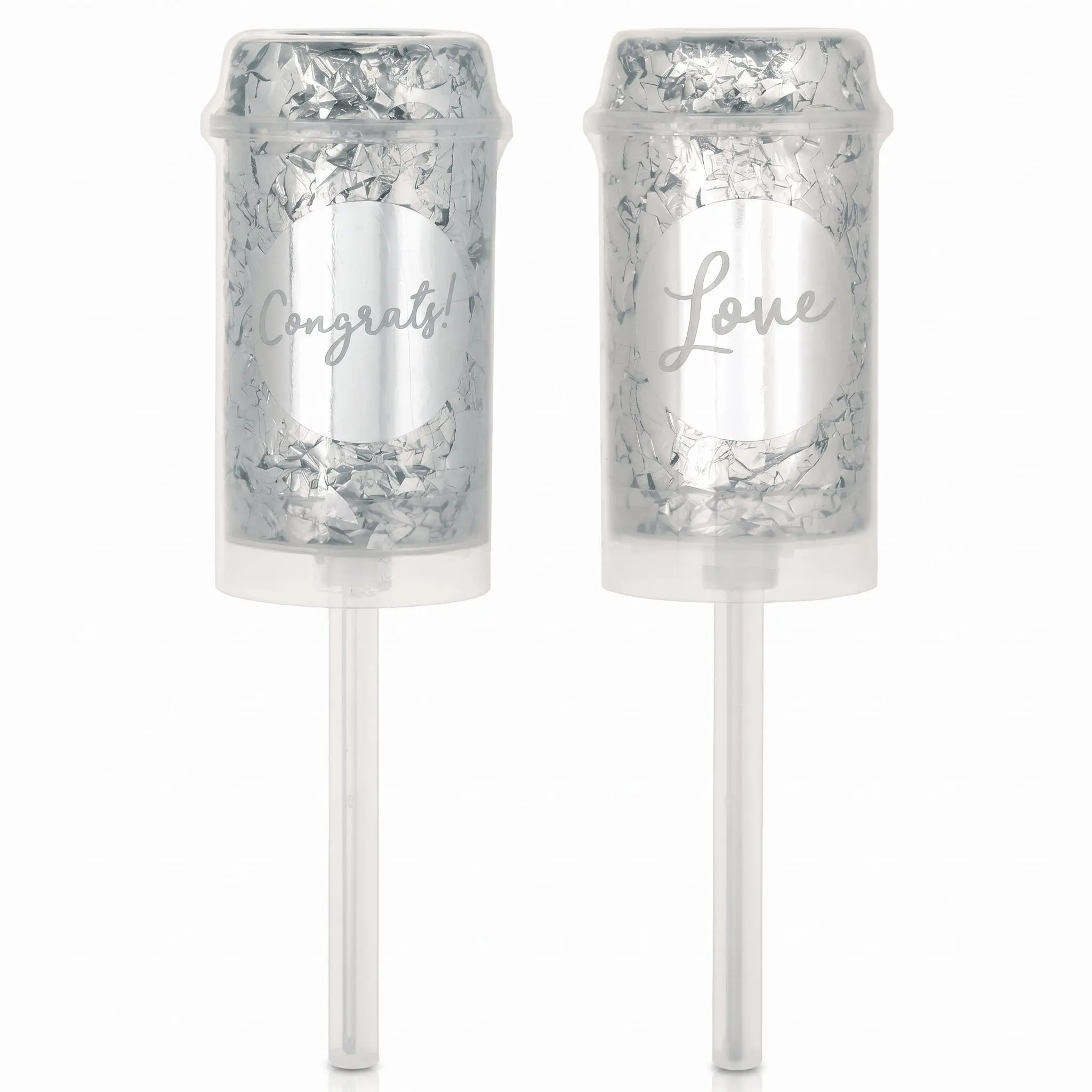Silver "Congrats Love" Metallic Confetti Poppers - 2 Pack